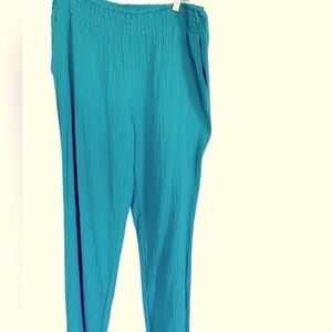Coldwater Creek turquoise  Smocked Bubble gauzy crinkled pants in size MP